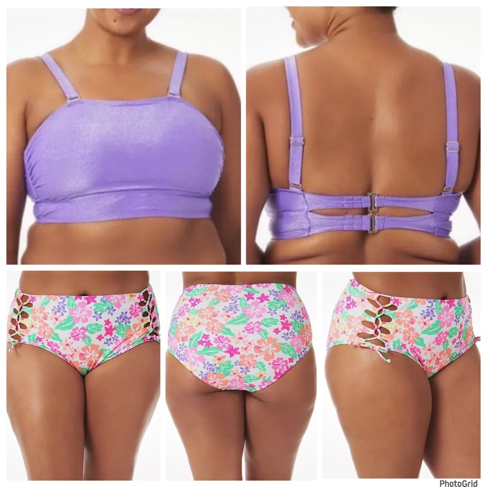 California Waves 3 plus size floral bottoms and lilac bikini top NWT